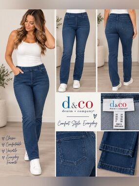 Denim&Co Straight Leg Jeans - Medium Blue Size 14